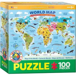Puzzle Eurographics Kids 100 piezas Mapa del mundo ilustrado 6100-5554