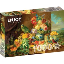 Puzzle Enjoy puzzle de 1000 piezas Bodegón con frutas, flores y un loro, Schuster 1191